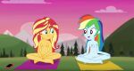 2_girls edit equestria_girls looking_at_another my_little_pony nude nude_edit nude_female older older_female rainbow_dash sunset_shimmer yoga young_adult young_adult_female young_adult_woman