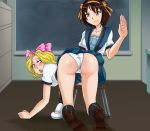  2girls big_ass haruhi_suzumiya multiple_girls spank spanked spanking suzumiya_haruhi_no_yuuutsu 