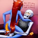 1:1 1:1_aspect_ratio 1boy 1boy1girl 1girl 2010s 2019 2d 2d_(artwork) animated_skeleton anthro backboob black_tank_top black_topwear blue_body blue_skin blush bottomless bottomless_male breasts completely_nude completely_nude_female digital_media_(artwork) duo ectopenis english_text female female_anthro female_on_top fish fish_girl ganzooky genitals gradient_background hetero imminent_sex interspecies long_hair male male/female monster monster_girl nsfwsinningsans nude nude_female orange_blush orange_penis orange_popsicle papydyne papyrus papyrus_(undertale) partially_clothed partially_clothed_male penis pillow popsicle precum precum_leaking precum_on_penis red_background red_hair simple_background skeleton straight tank_top tanktop text text_on_clothing topwear twitter undead undertale undertale_(series) undyne unseen_female_face very_long_hair video_game_character video_games