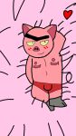 1boy 1cuntboy abbygale_purple_eevee_kit anthro bed blanket body_pillow comedy_central cuntboy drawn_together furry furry_male hi_res hot intersex looking_at_viewer male pants pig pillow pink_background pink_pussy red_pants red_shorts scars_on_chest sexy sheets shorts spanky_ham sus tagme tarnsgender_male transgender transmasc uwu yellow_sclera