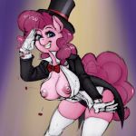  anthro anthrofied blue_eyes bow_tie breasts clothing colored equine female friendship_is_magic fur furry gloves hair happy hat horse kevinsano looking_at_viewer mammal muh-arts my_little_pony nipples pink_fur pink_hair pinkie_pie pony smile solo stockings teeth top_hat wardrobe_malfunction 