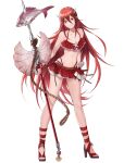  1girl 1girl alluring bikini bikini_skirt cordelia_(fire_emblem) cordelia_(summer)_(fire_emblem) feet female_focus fire_emblem fire_emblem_awakening fire_emblem_heroes fish frilled_bikini frills full_body halterneck head_tilt high_heels high_res holding holding_polearm holding_spear holding_weapon long_hair looking_at_viewer matching_hair/eyes mayo_(becky2006) multi-strapped_bikini navel nintendo non-web_source official_art polearm red_bikini red_eyes red_hair sandals small_breasts smile spear standing swimsuit toeless_footwear toes transparent_background very_long_hair weapon 