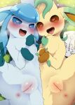  &lt;3 &lt;3_eyes 1girl anthro anus aroused ass blush bodily_fluids dagasi digital_media_(artwork) drooling duo eeveelution feral fur gen_4_pokemon genital_fluids genitals glaceon grass high_res hypnosis leafeon looking_at_viewer lying mind_control nintendo on_back open_mouth outside paper plant pokemon pokemon_(species) pussy pussy_juice saliva smile smiling_at_viewer spread_legs spreading sweat 