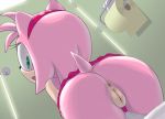  amy_rose animal_ears anus apostle_(artist) ass ass_focus bathroom bottomless eyelashes female_only from_behind furry green_eyes hairband hairless_pussy looking_back open_mouth panties pink_hair pussy rear_view sega solo_female sonic sonic_(series) sonic_the_hedgehog_(series) tail toilet toilet_paper uncensored upskirt 