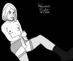 artist_name breasts erect_nipples erection greyscale maria_(silent_hill_2) monochrome nipples penis precum silent_hill silent_hill_2 small_breasts spread_legs stopit testicles topless