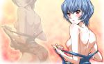 1girl blue_hair blush breasts female makisige neon_genesis_evangelion nipples red_eyes rei_ayanami short_hair solo swimsuit undressing zoom_layer 