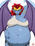  blue_skin crown demona disney earrings gargoyles grey_eyes large_breasts pregnant pregnant_belly pregnant_female red_hair smirk wings zeruxu 