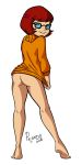  1_girl 1girl ass barefeet barefoot bespectacled bottomless brown_hair bubble_butt female female_human female_only freckles full_body glasses human human_only kneepits looking_at_viewer no_panties partially_clothed poland_(artist) scooby-doo sexy_ass short_brown_hair short_hair smile solo standing sweater transparent_background velma_dinkley 