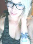  blonde cleavage cute eyelashes female glasses jessidcams piercings tank_top tattoo 