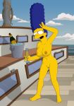 big_breasts blue_hair erect_nipples gp375 marge_simpson milf nude shaved_pussy the_simpsons thighs yellow_skin