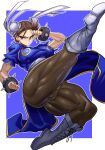  1girl 1girl asian asian_female big_breasts big_breasts boots bracelet bracelets breasts brown_hair brunette cameltoe capcom chinese chinese_clothes chun-li female_only fighting fit fit_female gamjasssak hair_bun hair_buns kicking makeup martial_artist martial_arts martial_arts_uniform muscular muscular_female muscular_legs muscular_thighs one_leg_up puffy_pussy pussy pussy_visible_through_clothes skin_tight spiked_bracelet street_fighter thick thick_thighs thighs toned_legs twin_buns 