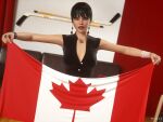 1girl canadian_flag clothes earrings hockey_stick mbirdcz