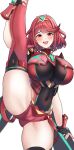  1girl alluring big_breasts clothed core_crystal desspie flexible light-skinned_female light_skin looking_at_viewer milf nintendo pyra red_eyes red_hair short_hair skin_tight skindentation smile standing_split thick_thighs tight_clothing xenoblade_(series) xenoblade_chronicles_2 