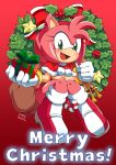  1girl 2016 amy_rose ass blush boots breasts christmas coolblue footwear furry gloves green_eyes happy headband nude open_mouth pink_hair present pussy_juice sega short_hair signature sonic_(series) text vaginal_insertion 