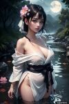 1girl ai_generated breasts cleavage female_only flower full_moon moon short_hair solo_female trynectar.ai wet