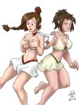 avatar:_the_last_airbender bikini breasts brown_eyes brown_hair callmepo cleavage cover_up embarrassing female funny green_eyes jin pinupsushi ponytail prank shiny shiny_skin short_hair smile stealing surprise topless ty_lee