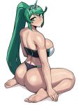  1girl 1girl alluring ass big_breasts bikini breasts commission dat_ass donburikazoku green_eyes green_hair high_res hips light-skinned_female light_skin long_hair nintendo onytail pneuma_(xenoblade) simple_background thick_thighs thighs wide_hips xenoblade_(series) xenoblade_chronicles_2 