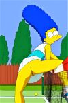  ass blue_hair bottomless marge_simpson no_panties shaved_pussy the_simpsons thighs yellow_skin 