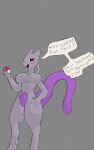  big_breasts coryhen_(artist) haxaxolotl2005_(artist) heart-shaped_pupils masterball mewtwo no_genitals no_nipples pokemon self_upload simple_background simple_coloring simple_shading speech_bubble tail teasing thick_thighs 