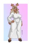 1girl 2020s 2023 2d 2d_(artwork) alternate_breast_size alternate_version_available anthro anthro_only antlers artist_name ass big_breasts blonde_hair breasts brown_body brown_fur buckteeth capreoline cervid cervine clothed clothed_female clothing deer deer_ears deer_girl deer_tail deltarune deviantart digital_media_(artwork) dress female_anthro female_only full_body fur furry furry_female furry_only green_eyes hair hand_on_hip hand_on_own_hip hooves looking_at_viewer mammal monster monster_girl navel nipples noelle_holiday noelle_holiday_(dark_world_form) pinup pussy reindeer solo_anthro solo_female standing teeth thighs two-tone_background undertale_(series) video_game_character video_games white_border white_clothing white_dress wide_hips wixedecho