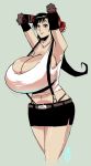 1990s_(style) 1girl black_hair blush breasts brown_eyes cleavage final_fantasy final_fantasy_vii gigantic_breasts gloves hexamous huge_breasts looking_at_viewer simple_background solo suspenders tifa_lockhart