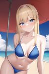  1girl alice_schuberg alluring beach big_breasts bikini blonde_hair blue_eyes nightcore_(artist) ocean sea sunshine sword_art_online 