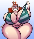 bbw big_breasts bikini chubby cleavage creature_from_the_lake elfox691 freckles front_view huge_breasts huge_hips orange_hair red_hair shelby_(creature_from_the_lake) smiling_at_viewer smug wide_hips