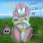 ! 2022 amy_rose anthro big_breasts blush choobsters covering covering_breasts covering_crotch embarrassed embarrassing gloves green_eyes hedgehog nude on_knees pink_hair sega snowyblue sonic_(series) sonic_frontiers surprised translucent white_gloves