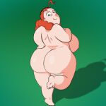 1girl ass bbw creature_from_the_lake extra_thicc female_only freckles grin looking_at_viewer looking_back nude nude_female orange_hair plump red_hair shelby_(creature_from_the_lake) smile wide_hips