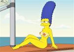  ass blue_hair breasts erect_nipples marge_simpson milf nude tan_line the_simpsons thighs yellow_skin 