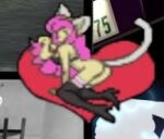  blurry butt_plug_tail buttplug heart lowres partially_nude pink_hair stockings tokyo_xtreme_racer3 