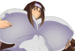 brown_hair embarrassed gigantic_breasts holding_breasts original white_shirt zetarok