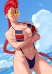  1girl beach bikini breasts capcom crimson_viper green_eyes red_hair redhead street_fighter thighs twitter yagi yagi2105 