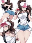 1girl 2021 armpits ass bare_shoulders bare_thighs big_ass big_breasts blue_eyes breasts brown_hair cleavage clothed clothed_female demin_shorts female_focus female_only hilda_(pokemon) hips horny huge_ass huge_breasts human large_ass large_butt long_hair looking_at_viewer nintendo pokemon pose posing seductive seductive_eyes seductive_look shorts solo_female solo_focus suzusiigasuki teen thick thick_ass thick_thighs thighs tomboy video_game_character video_game_franchise voluptuous wide_hips