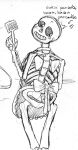 1boy 2010s 2d 2d_(artwork) animated_skeleton apron back_view english_text looking_back looking_behind male male_only monster naked_apron naked_male nude nude_male sans sans_(undertale) singing skeleton solo_male spatula text third-party_source traditional_art traditional_media_(artwork) undead undertale undertale_(series) unknown_artist
