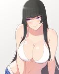  1girl 1girl alluring big_breasts bikini black_hair blunt_bangs blush breasts cleavage closed_mouth clothed commentary_request dead_or_alive dead_or_alive_6 dead_or_alive_xtreme dead_or_alive_xtreme_2 dead_or_alive_xtreme_3_fortune dead_or_alive_xtreme_beach_volleyball dead_or_alive_xtreme_venus_vacation hime_cut konishiki_(52siki) long_hair mole mole_under_mouth navel nyotengu purple_eyes sidelocks simple_background swimsuit tecmo very_long_hair white_background white_bikini 