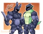 2020s 2022 2boys abs alexmauro407 anthro anthro_only armor bara belly blush blush_stickers bunny dragon duo exposed_belly exposed_chest furaffinity_username green_body green_skin grey_body grey_fur helmet holding_sword holding_weapon lagomorph leporid male male_nipples male_only monster monster_boy muscles muscular muscular_anthro navel nipples pecs pectorals rabbit reptile reptile_tail revealing_clothes rg01_(undertale) rg02_(undertale) scalie skimpy skimpy_armor skimpy_outfit sword tail topless topless_anthro topless_male undertale undertale_(series) unseen_male_face weapon