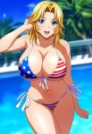  1girl accurate_art_style alluring american_flag_bikini bare_legs big_breasts bikini blonde_hair blue_eyes cleavage dead_or_alive dead_or_alive_2 dead_or_alive_3 dead_or_alive_4 dead_or_alive_5 dead_or_alive_6 dead_or_alive_xtreme dead_or_alive_xtreme_2 dead_or_alive_xtreme_3 dead_or_alive_xtreme_3_fortune dead_or_alive_xtreme_beach_volleyball dead_or_alive_xtreme_venus_vacation doasuki posing swimming_pool tecmo tina_armstrong under_boob 