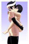 2_girls ass big_ass big_breasts black_hair breasts color crossover hand_on_butt human kissing light-skinned_female light_skin made_in_abyss monogatari_(series) mostly_nude nipples nude oshino_ougi ozen ruw_ruler size_difference smaller_female taller_girl white_hair yuri