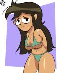1girl 2021 arms_behind_back benthelooney big_breasts bikini black_eyes brown_hair cute disney female_only green_bikini libby_stein-torres looking_at_viewer solo_female tagme the_ghost_and_molly_mcgee thick_thighs