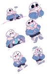 1boy 2010s adorable animated_skeleton blue_hoodie blue_jacket blue_penis blue_tongue clothed clothing cute ectopenis ectotongue hooded_jacket hoodie jacket male male_masturbation male_only masturbation monster multiple_views penile_masturbation penis penis_out sans sans_(undertale) sitting skeleton slippers sniggysmut solo_male text tongue tongue_out undead undertale undertale_(series) white_background