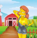  big_breasts erect_nipples evilweazel_(artist) mary_spuckler one_breast_out shorts the_simpsons thighs 