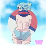  1boy 1girl ass ass_focus big_ass blue_hair cuddlecore femboy feminine_male girly grusha_(pokemon) gym_leader looking_at_viewer looking_back male male_only nintendo pinup pokemon pokemon_sv shy solo_focus thigh_gap thighs 
