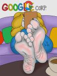 1girl 1girl animate_inanimate big_breasts curvy dressed feet foot_fetish google google_chrome interview logo nail_polish tall_female thick_thighs white_skin wide_hips