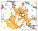 1boy 2007 anthro anus balls bubbles canine canine_penis caption chest_tuft claws erection fennec_(artist) flippers fox fur furry goggles hindpaw kitsune knot legs_up male male_only miles_&quot;tails&quot;_prower multiple_tails ocean one_closed_eyes orange pawpads penis sega snorkel snorkeling solo sonic_(series) sonic_the_hedgehog_(series) swimming tail underwater water wink