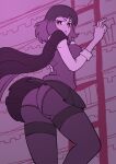 1girl angry ass big_ass blush breasts cape clothed clothing embarrassed emiliano-roku female_only hilda_(series) kaisa_(hilda) librarian netflix panties purple_hair purple_highlights short_hair stockings thick_thighs upskirt wide_hips