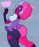 1girl ass ass_focus back back_view big_ass bodysuit bottom_heavy bubble_butt clothed clothed_female clothing cuddlecore dark-skinned_female dat_ass elbow_gloves fat_ass female_only fully_clothed fully_clothed_female garnet_(steven_universe) gem_(species) gem_fusion gloved_hands gloves multicolored_eyes rear_view smile steven_universe three_eyes tight_clothes tight_clothing tights triclops two_tone_hair