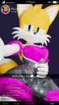  1boy 3d 3d_(artwork) anthro blender blender_cycles comments crossdressing eggsaladsandwich femboy fox furry latex latex_clothing latex_gloves latex_legwear latex_suit male masturbation miles_&quot;tails&quot;_prower onlyfans phone_screen phone_view sega solo sonic_the_hedgehog_(series) yaoi 