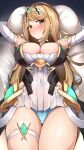  1girl 1girl 2022 alluring alternate_breast_size armored_dress arms_above_head arms_up bangs big_breasts blonde_hair blue_panties blush breasts cleavage clothed clothed_female earrings enishi96 female_only gold_eyes hair_ornament high_res hips long_hair lying_on_back mythra nintendo panties slim_waist swept_bangs thick_thighs thighs tiara white_clothing wide_hips xenoblade_(series) xenoblade_chronicles_2 
