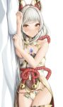  1girl 1girl 1girl alluring animal_ears breasts cat_ears core_crystal female_only grey_hair looking_at_viewer lying_on_bed lying_on_side nia nia_(blade) nia_(blade)_(xenoblade) nia_(xenoblade) nintendo pov small_breasts thighs whitepakaillust xenoblade_(series) xenoblade_chronicles_2 yellow_eyes 